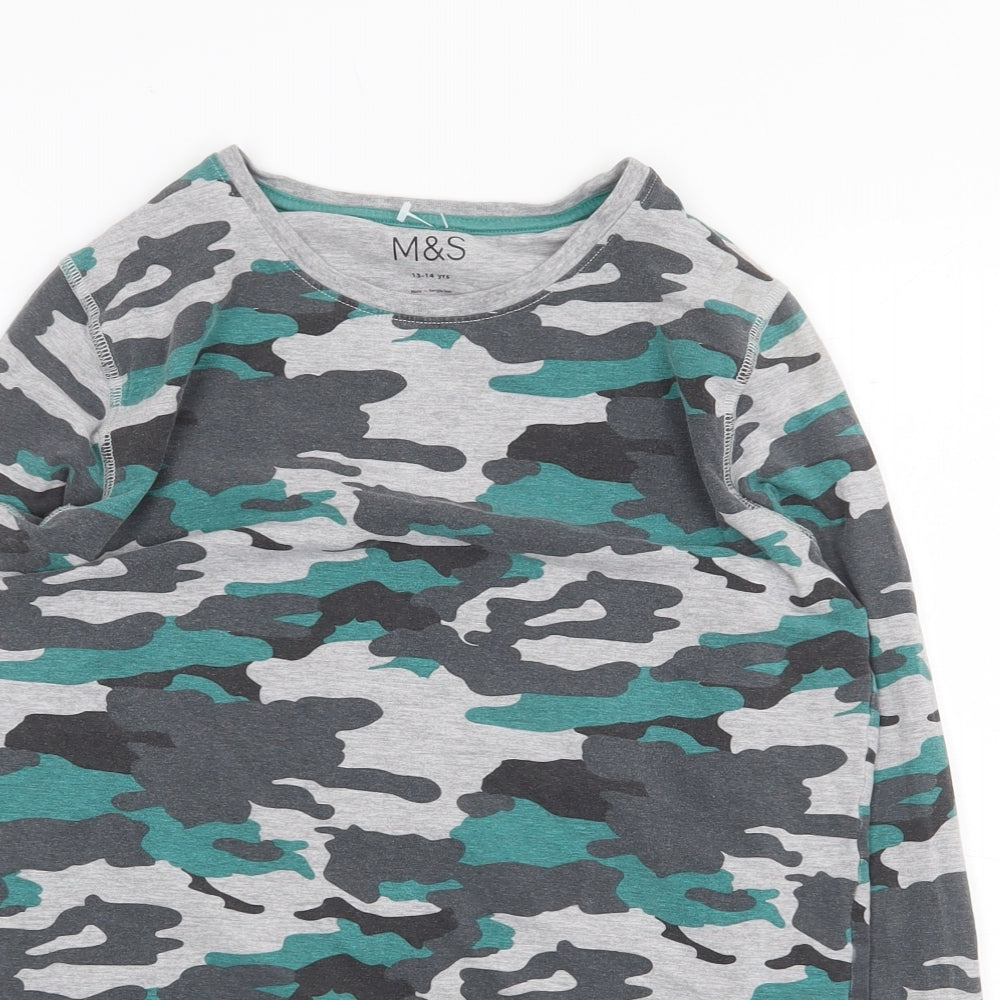 Marks and Spencer Boys Multicoloured Camouflage Cotton Basic T-Shirt Size 13-14 Years Round Neck Pullover