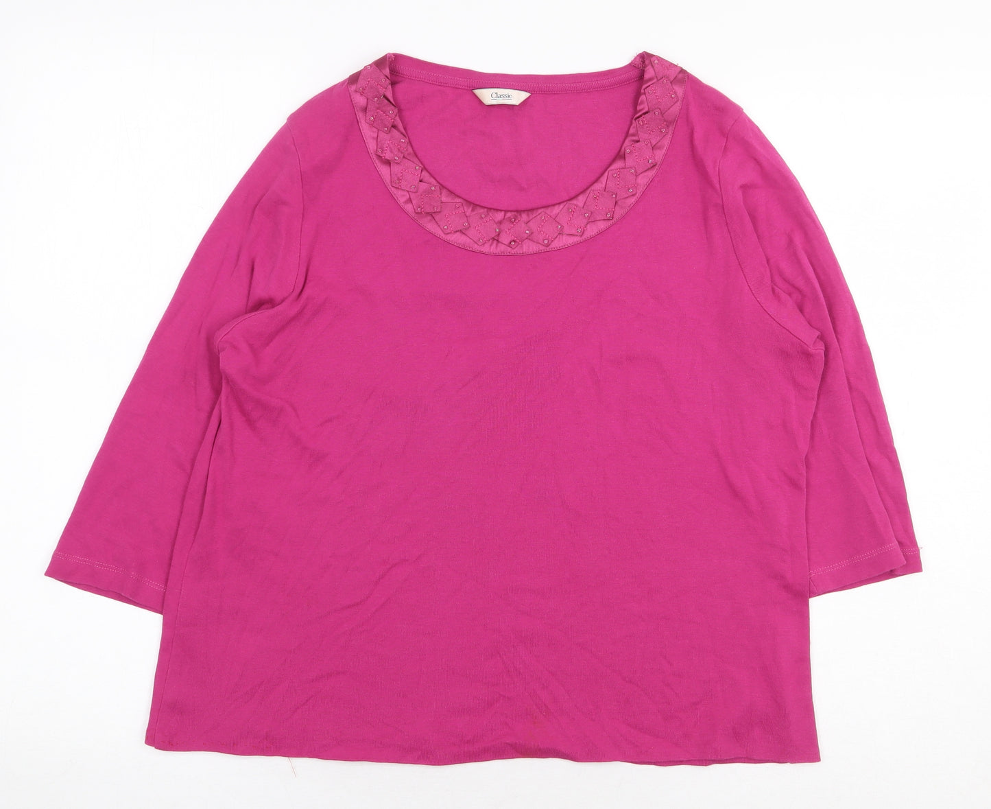 Marks and Spencer Womens Pink 100% Cotton Basic Blouse Size 14 Scoop Neck