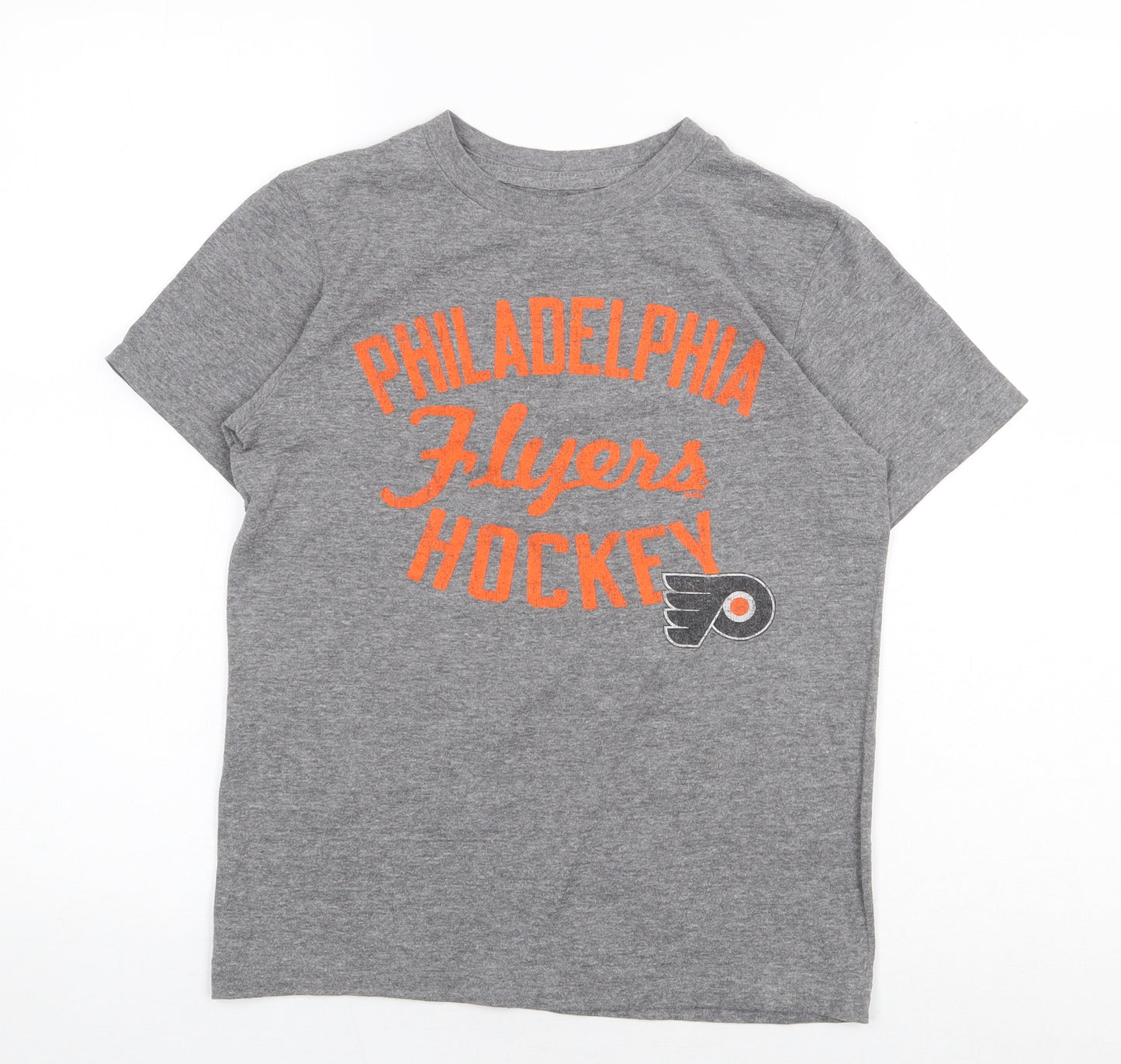 Preworn Boys Grey Cotton Basic T-Shirt Size M Round Neck Pullover - Philadelphia