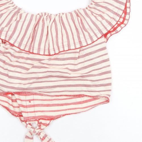 Miss Selfridge Womens Red Striped 100% Cotton Cropped Blouse Size 12 Off the Shoulder