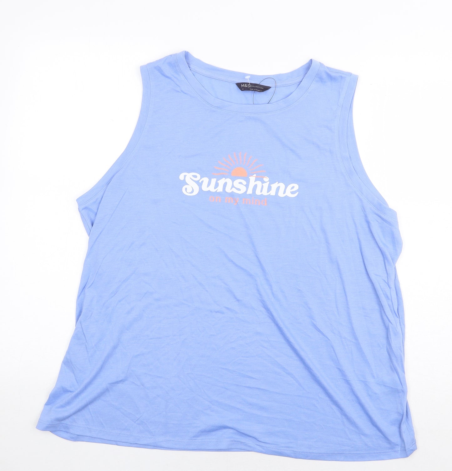 Marks and Spencer Womens Blue Polyester Basic Tank Size 10 Boat Neck - Sunshine on My Mind