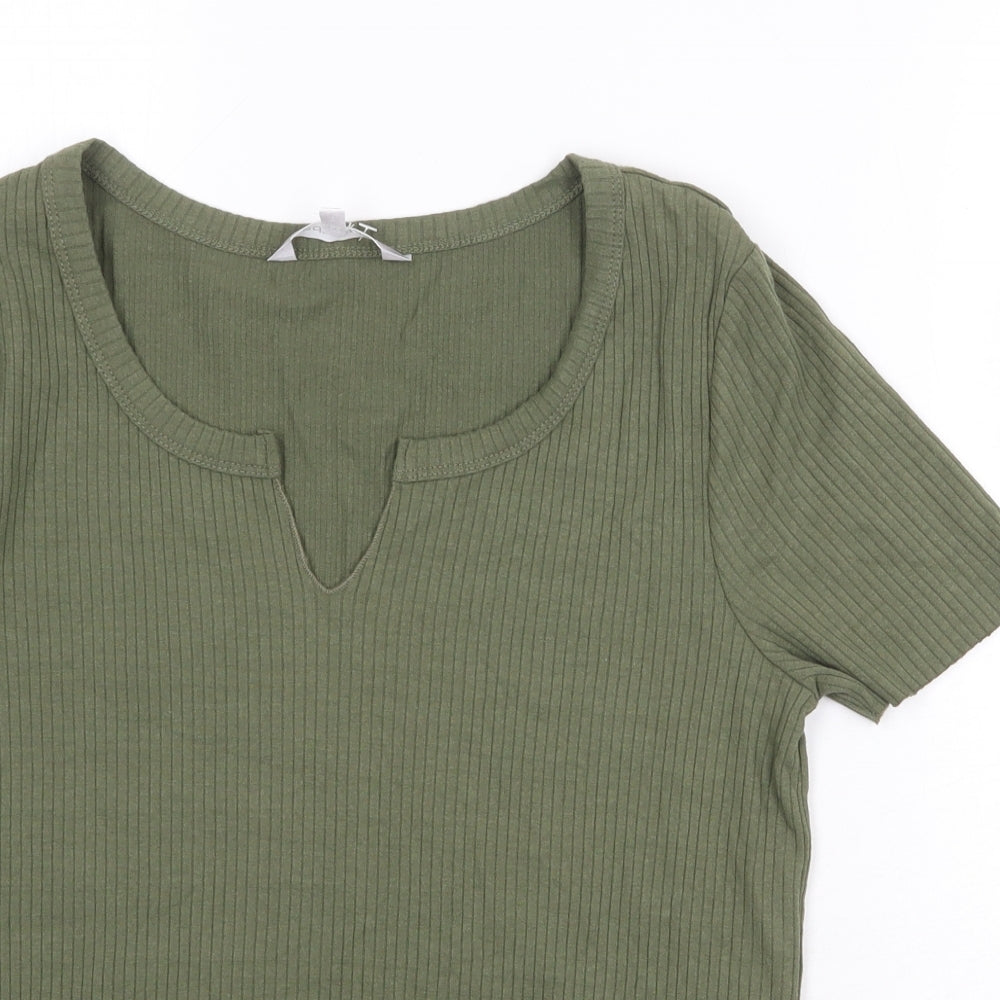 Red Herring Womens Green Cotton Basic T-Shirt Size 14 V-Neck - Ribbed