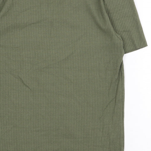 Red Herring Womens Green Cotton Basic T-Shirt Size 14 V-Neck - Ribbed