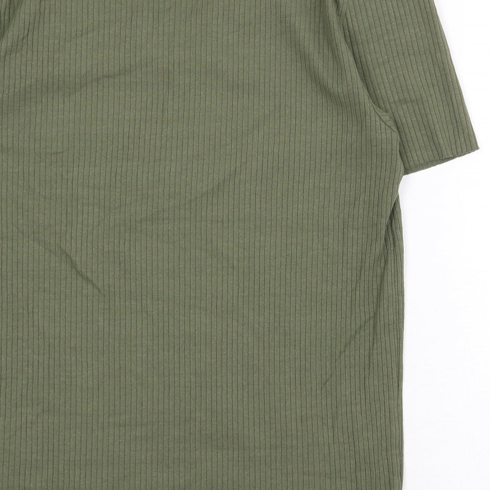Red Herring Womens Green Cotton Basic T-Shirt Size 14 V-Neck - Ribbed