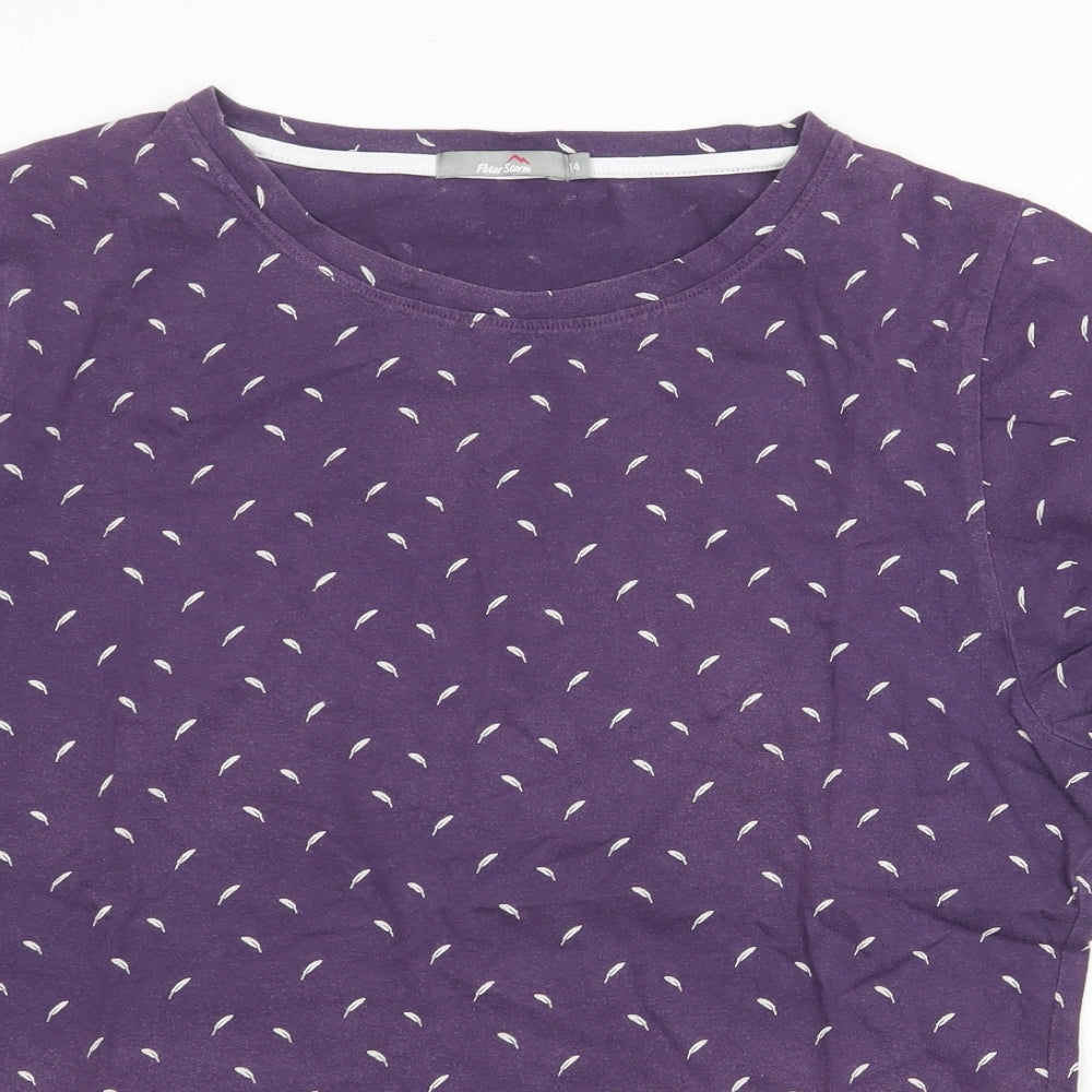 Peter Storm Womens Purple Geometric 100% Cotton Basic T-Shirt Size 14 Round Neck