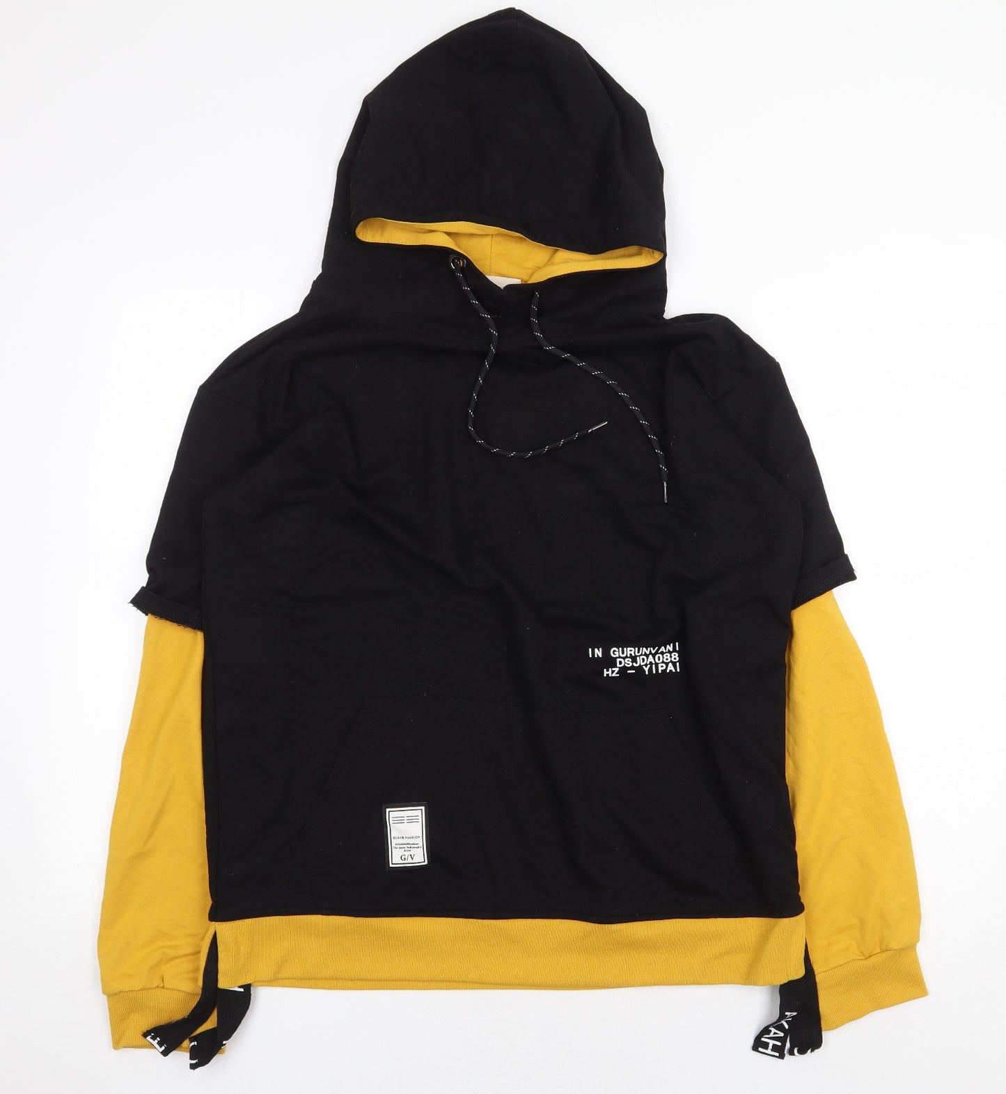 Gurunvani Mens Black Polyester Pullover Hoodie Size L