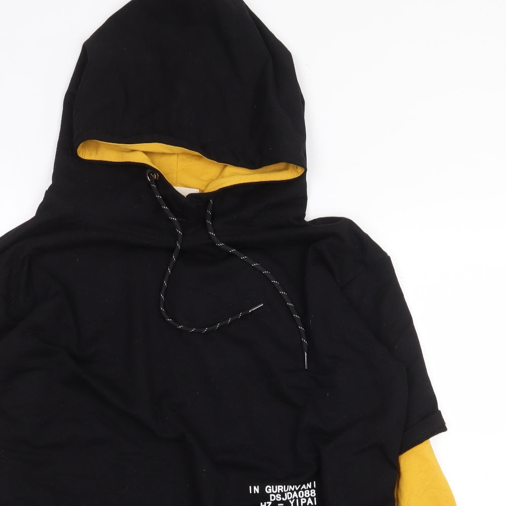 Gurunvani Mens Black Polyester Pullover Hoodie Size L