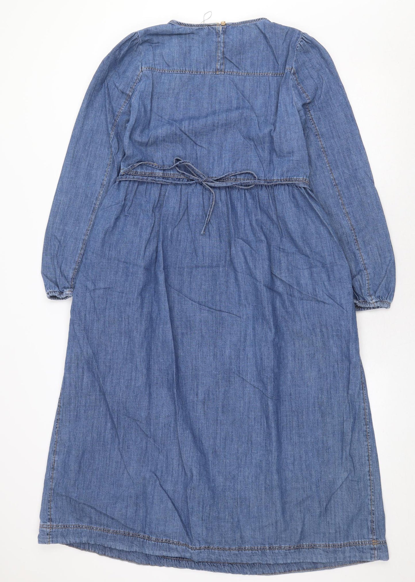 Marks and Spencer Womens Blue 100% Cotton A-Line Size 10 Round Neck Tie
