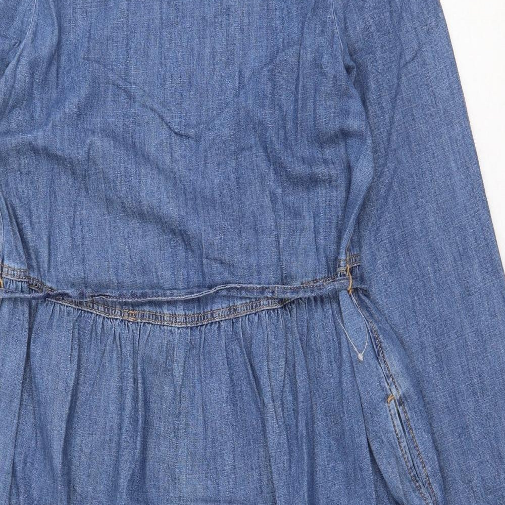 Marks and Spencer Womens Blue 100% Cotton A-Line Size 10 Round Neck Tie