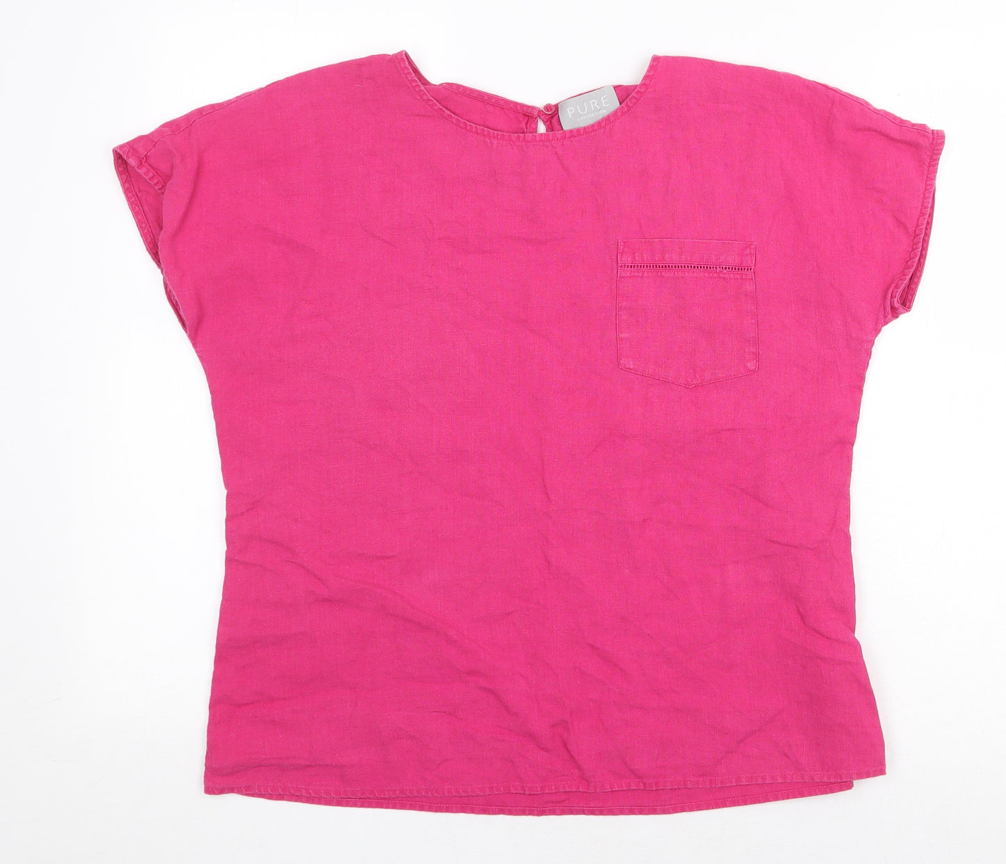 PURE Collection Womens Pink Linen Basic T-Shirt Size 12 Round Neck