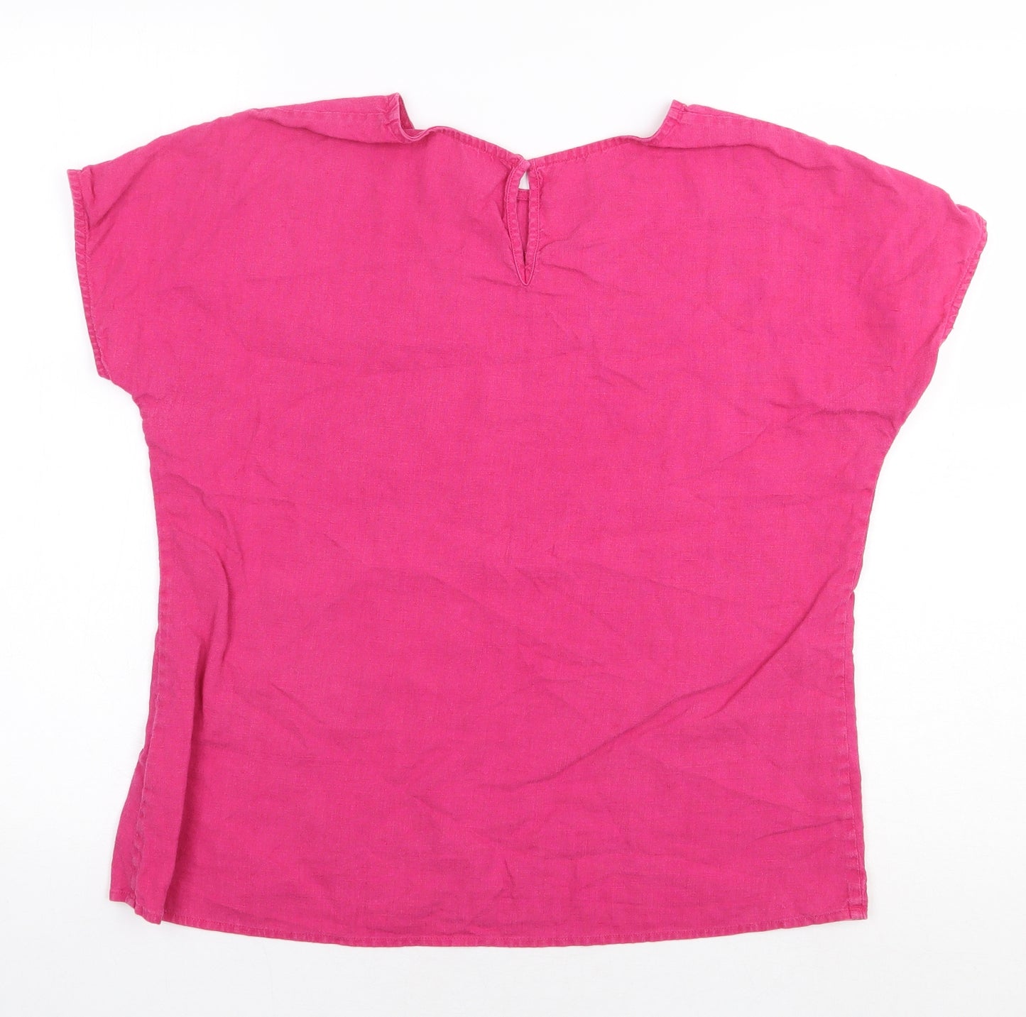 PURE Collection Womens Pink Linen Basic T-Shirt Size 12 Round Neck
