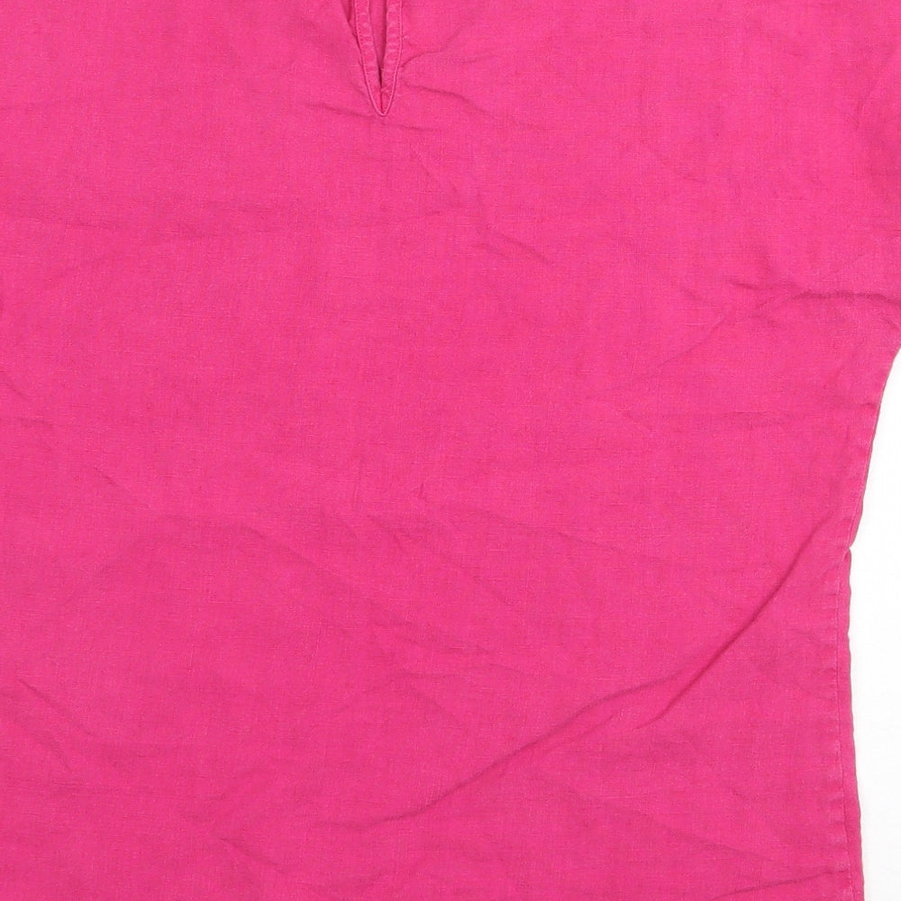 PURE Collection Womens Pink Linen Basic T-Shirt Size 12 Round Neck