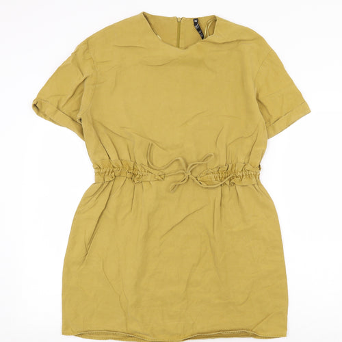 Zara Womens Yellow Viscose Mini Size S Round Neck Zip