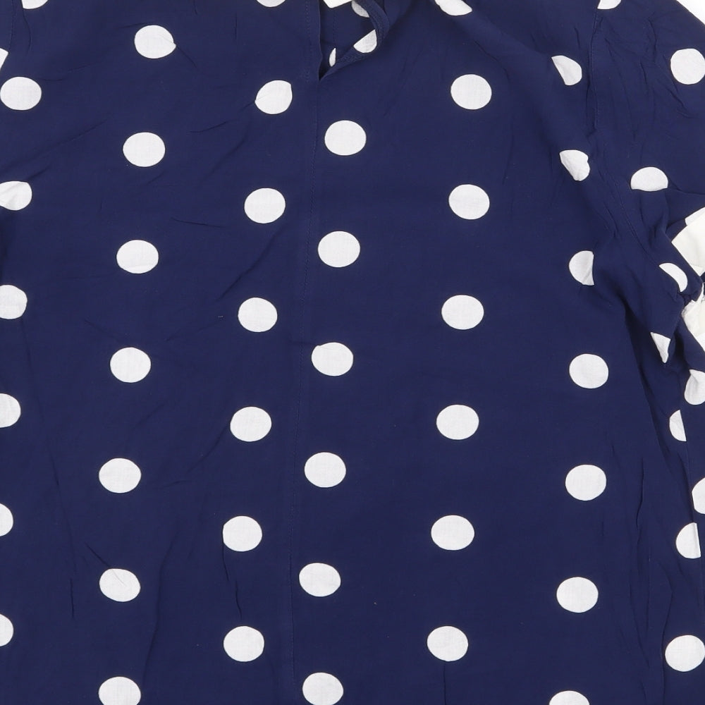 TU Womens Blue Polka Dot Polyester Basic T-Shirt Size 16 Round Neck - Collar detail