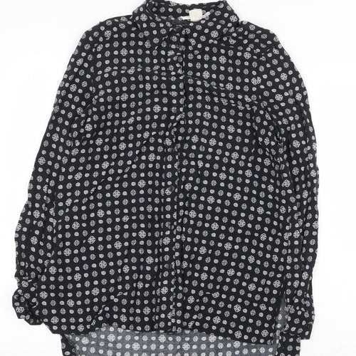 Staring at Stars Womens Black Geometric Viscose Basic Button-Up Size S V-Neck