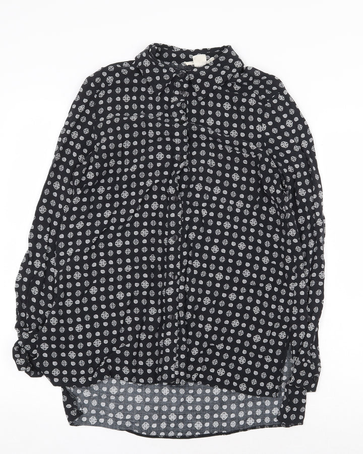 Staring at Stars Womens Black Geometric Viscose Basic Button-Up Size S V-Neck