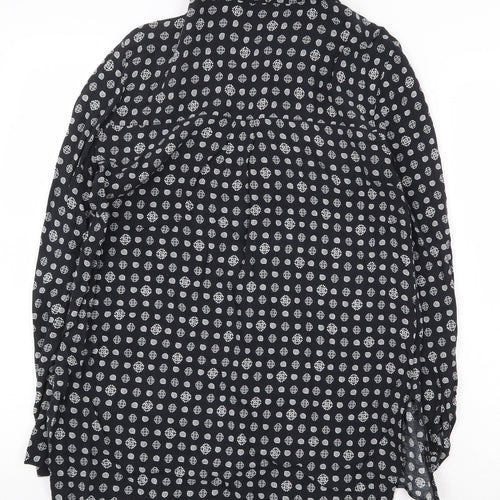 Staring at Stars Womens Black Geometric Viscose Basic Button-Up Size S V-Neck