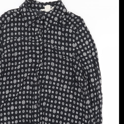 Staring at Stars Womens Black Geometric Viscose Basic Button-Up Size S V-Neck