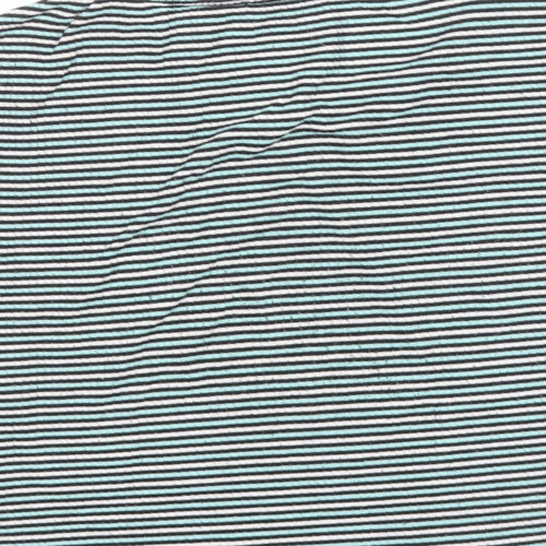 Cooperative Womens Blue Striped Polyester Basic T-Shirt Size S Round Neck