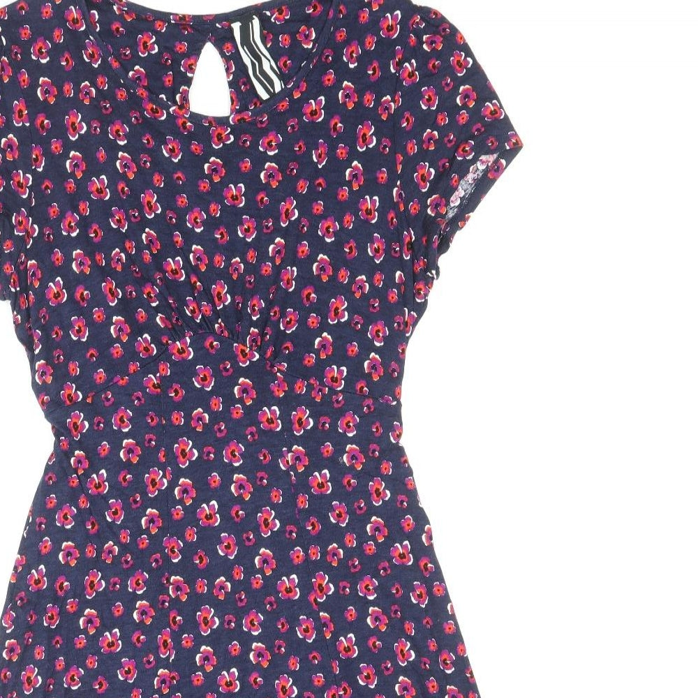 NEXT Womens Blue Floral Viscose Fit & Flare Size 12 Boat Neck Pullover