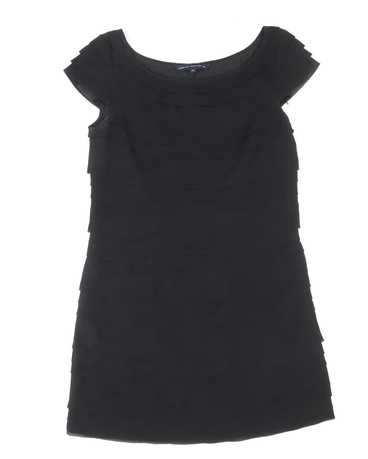 French Connection Womens Black Polyester Shift Size 10 Boat Neck Zip