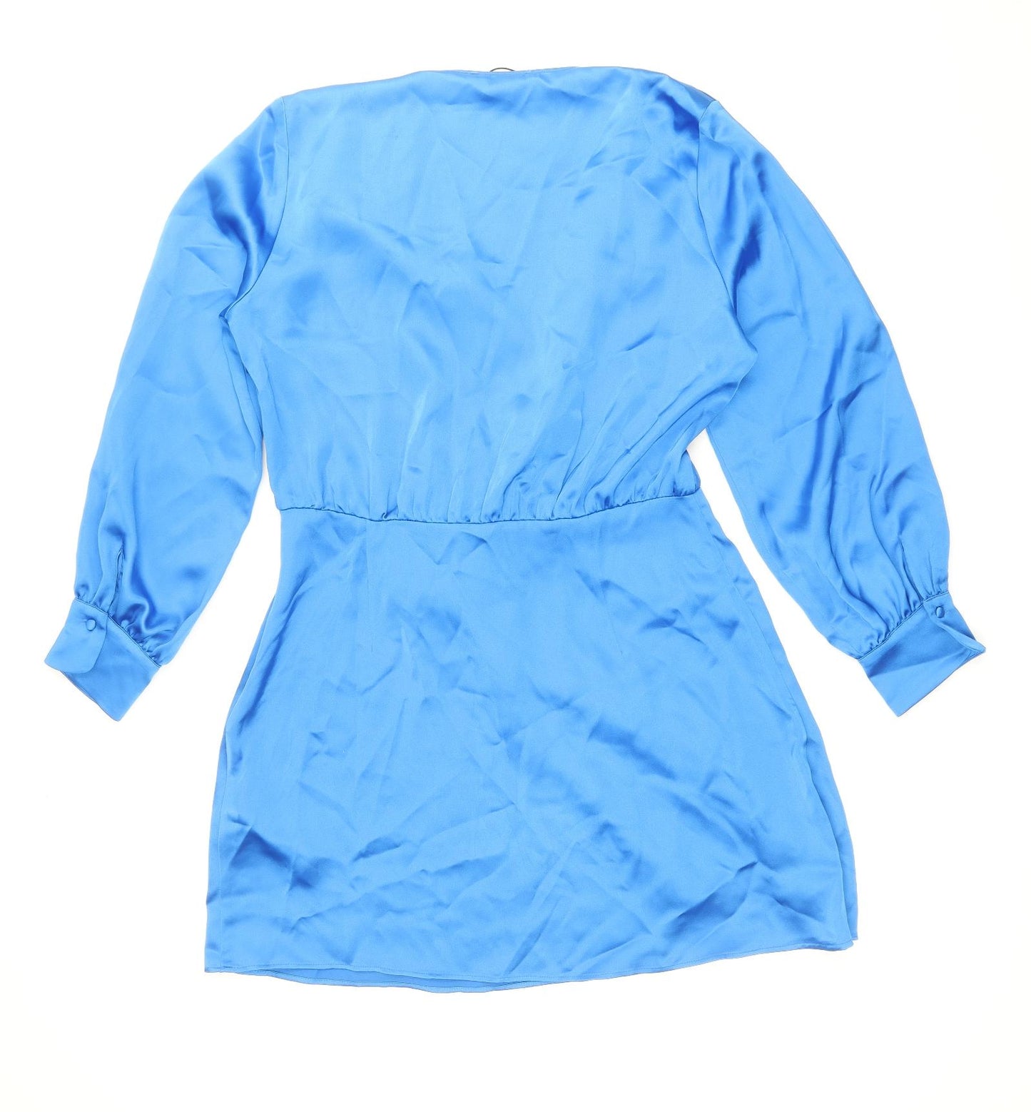 Zara Womens Blue Polyester Sheath Size XL V-Neck Zip