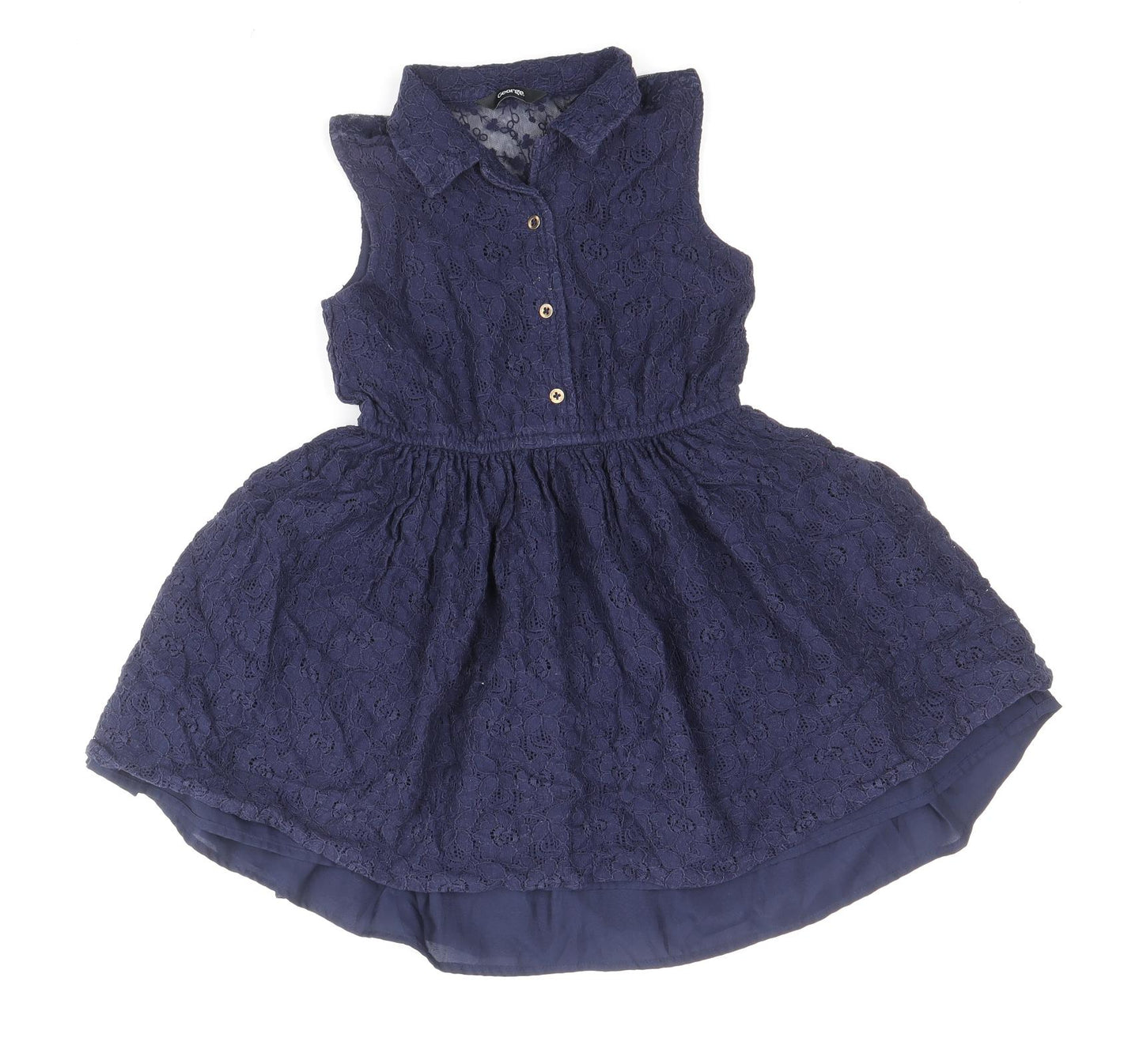 George Girls Blue Cotton Skater Dress Size 6-7 Years Collared Button