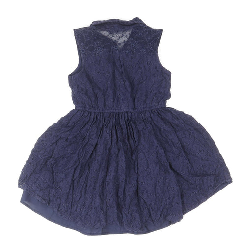 George Girls Blue Cotton Skater Dress Size 6-7 Years Collared Button