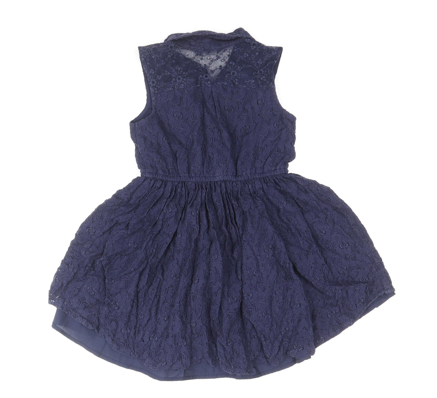 George Girls Blue Cotton Skater Dress Size 6-7 Years Collared Button