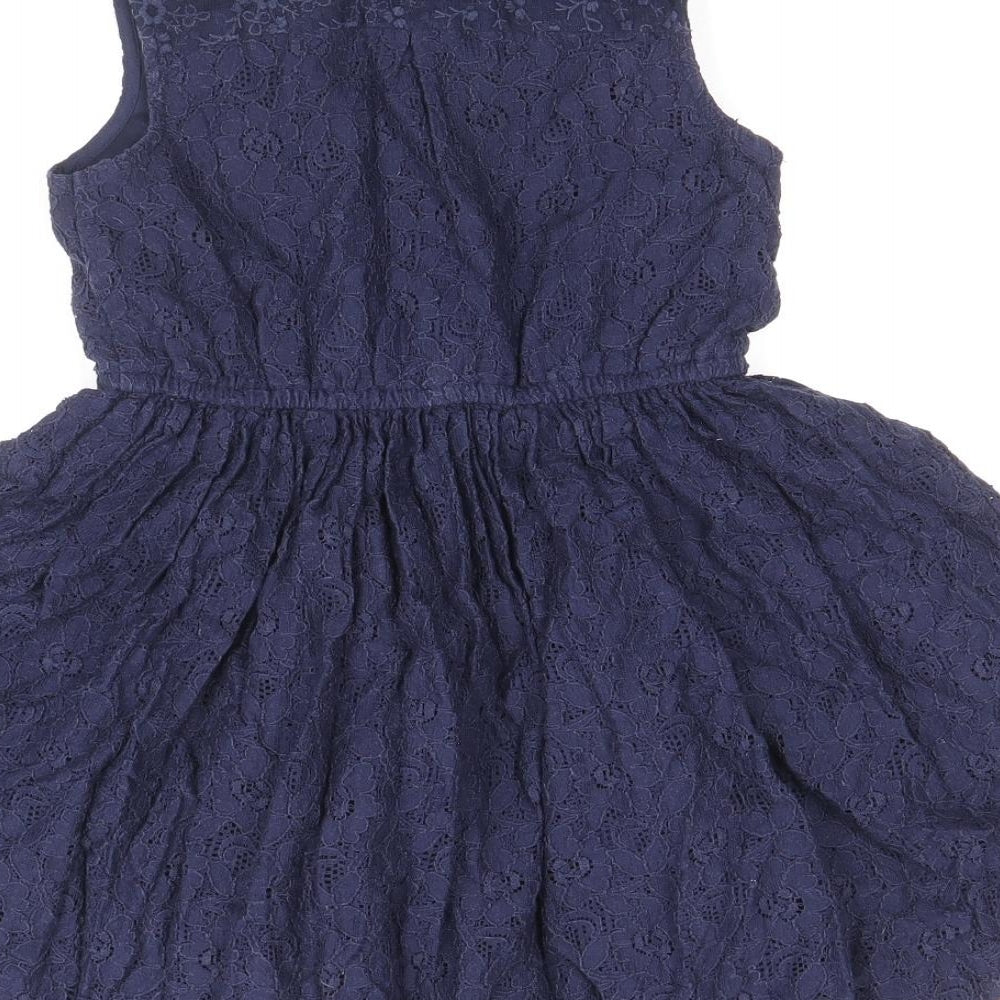 George Girls Blue Cotton Skater Dress Size 6-7 Years Collared Button