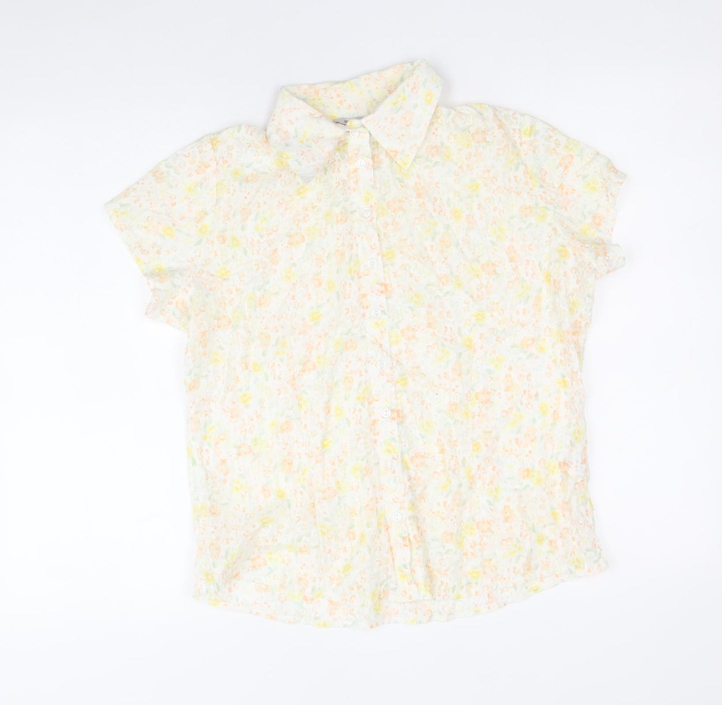EVIE Womens Yellow Geometric Polyester Basic Button-Up Size 12 V-Neck