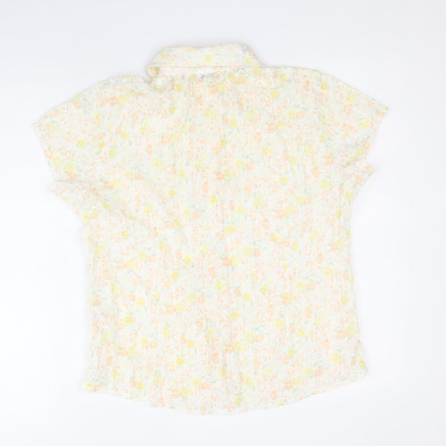 EVIE Womens Yellow Geometric Polyester Basic Button-Up Size 12 V-Neck