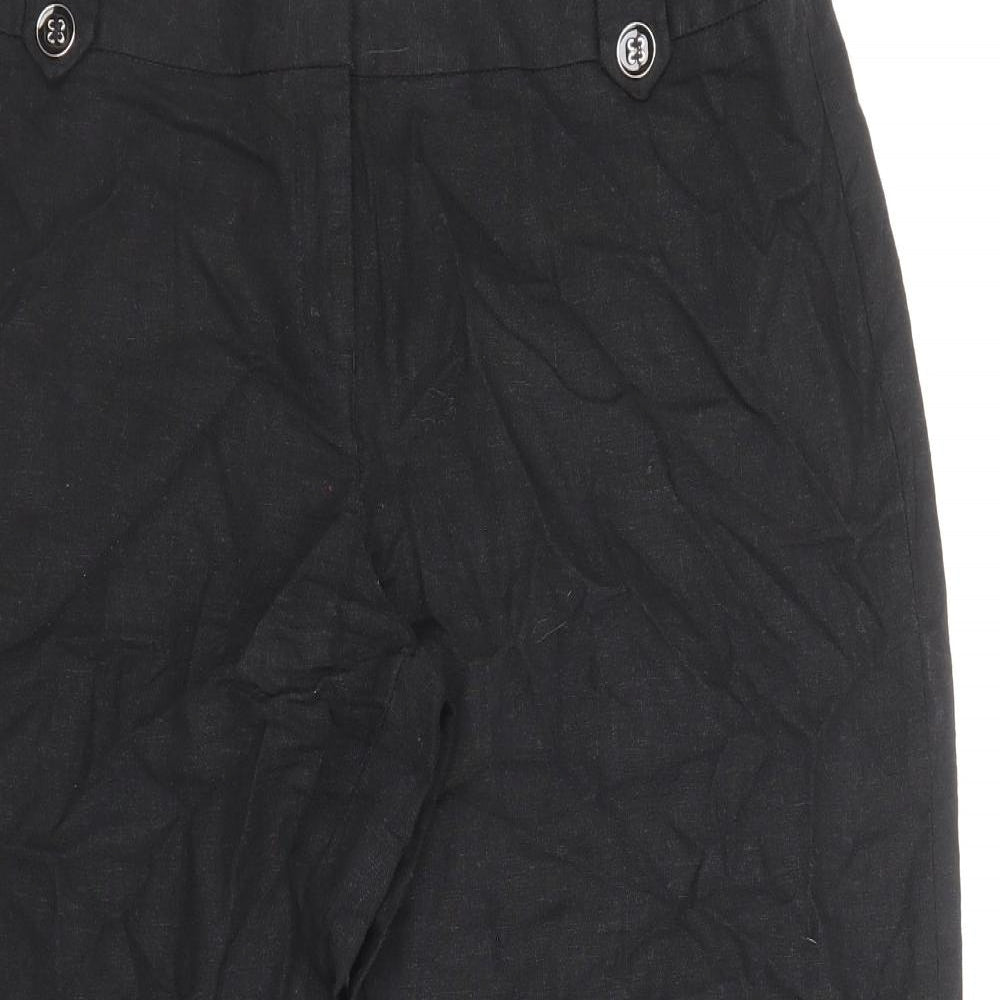 George Womens Black Linen Cropped Trousers Size 14 Regular Zip
