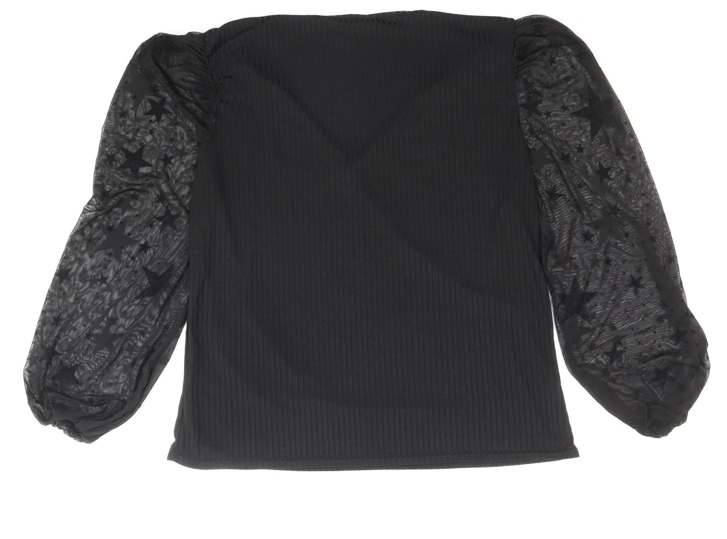 Boohoo Womens Black Geometric Polyester Basic T-Shirt Size 22 V-Neck - Mesh Sleeves