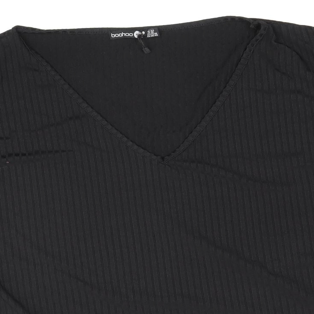 Boohoo Womens Black Geometric Polyester Basic T-Shirt Size 22 V-Neck - Mesh Sleeves