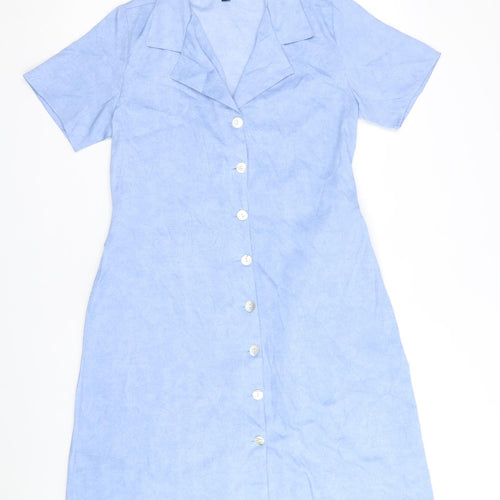 QED London Womens Blue Polyester Shirt Dress Size 8 Collared Button