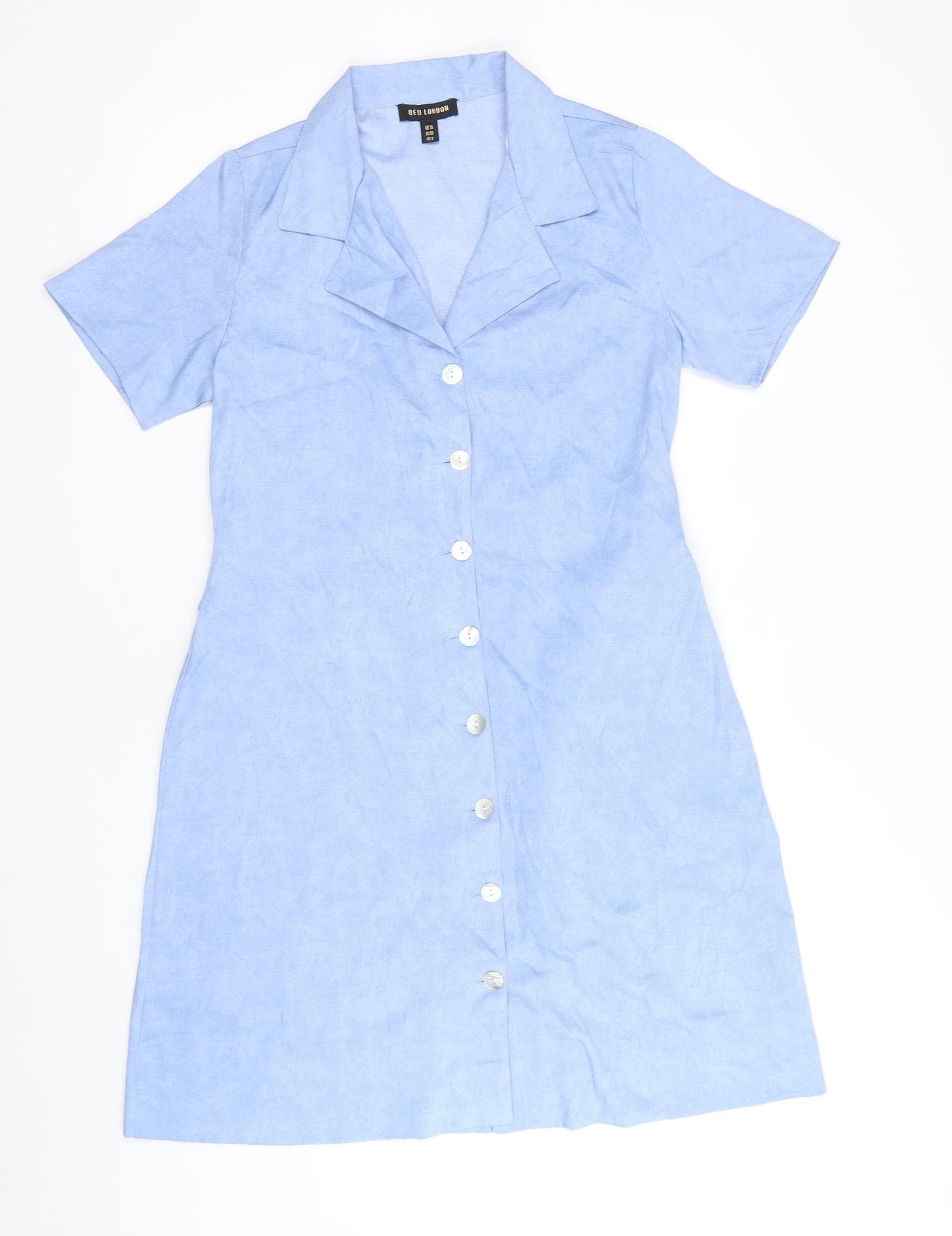 QED London Womens Blue Polyester Shirt Dress Size 8 Collared Button