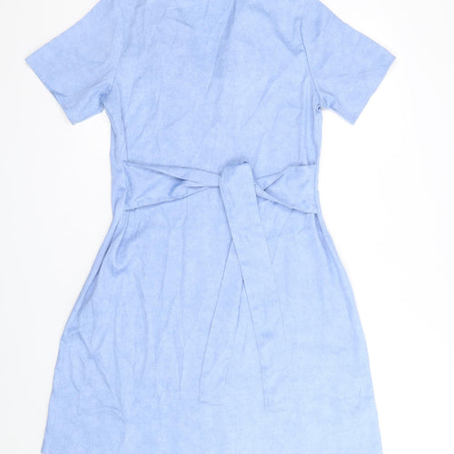 QED London Womens Blue Polyester Shirt Dress Size 8 Collared Button
