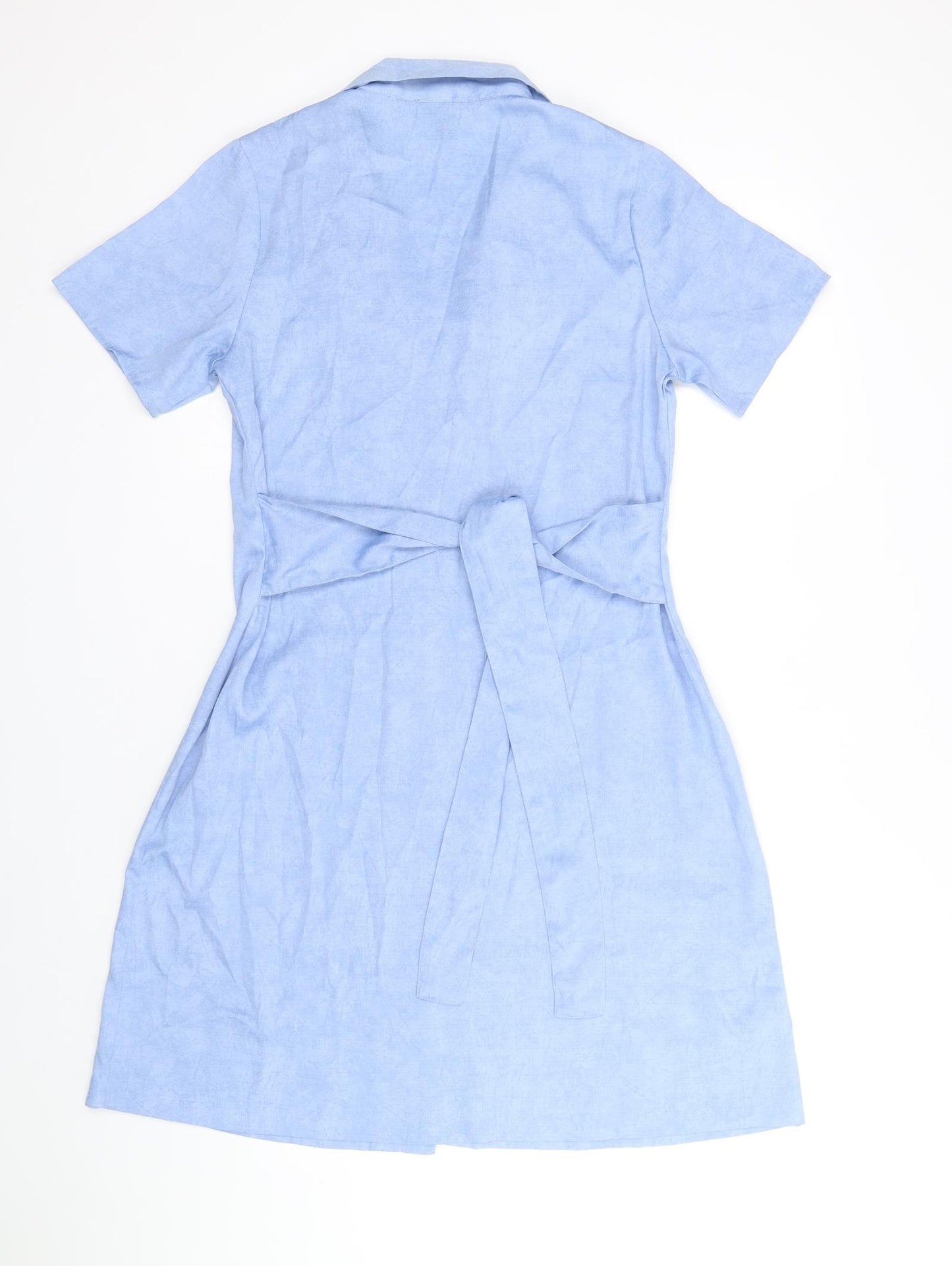 QED London Womens Blue Polyester Shirt Dress Size 8 Collared Button