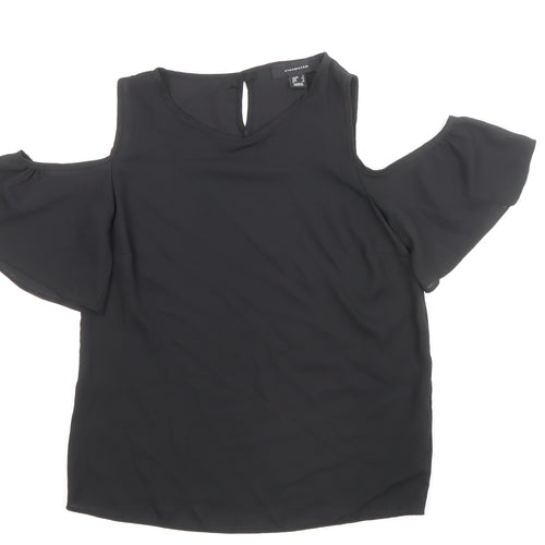 Atmosphere Womens Black Polyester Basic Blouse Size 6 Scoop Neck - Cold Shoulder