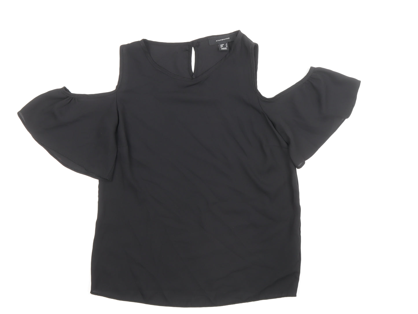 Atmosphere Womens Black Polyester Basic Blouse Size 6 Scoop Neck - Cold Shoulder