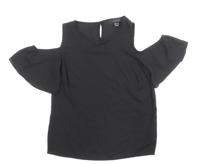 Atmosphere Womens Black Polyester Basic Blouse Size 6 Scoop Neck - Cold Shoulder