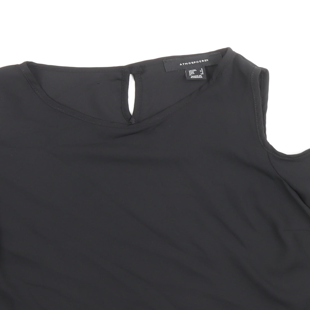 Atmosphere Womens Black Polyester Basic Blouse Size 6 Scoop Neck - Cold Shoulder