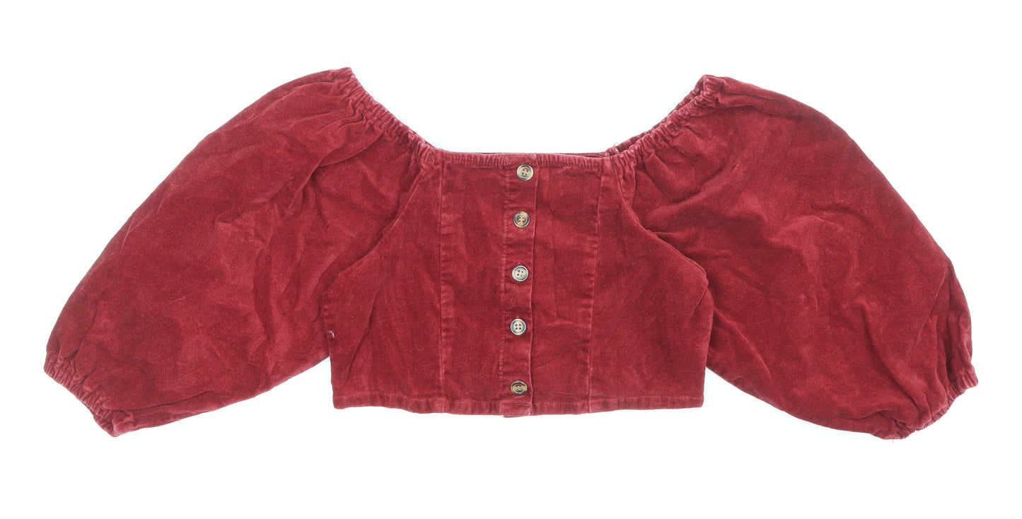 Missguided Womens Red Cotton Cropped Blouse Size 10 Boat Neck
