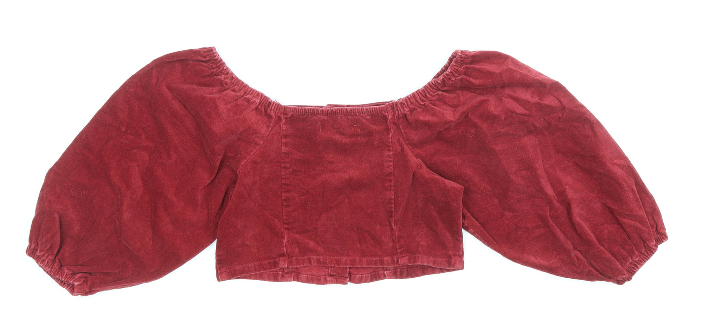 Missguided Womens Red Cotton Cropped Blouse Size 10 Boat Neck