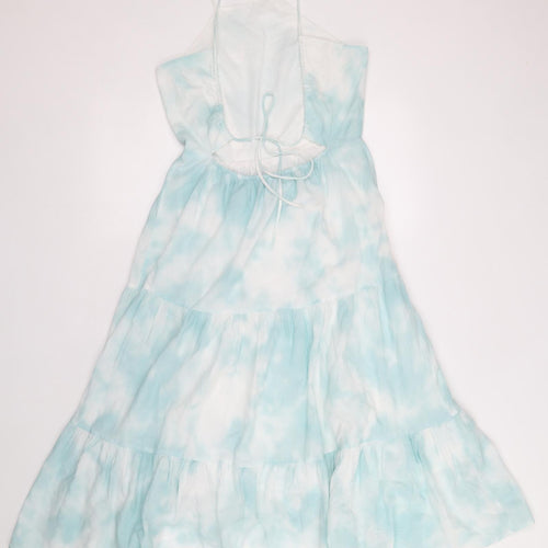 Primark Womens Blue Tie Dye Cotton Fit & Flare Size 8 Square Neck Tie