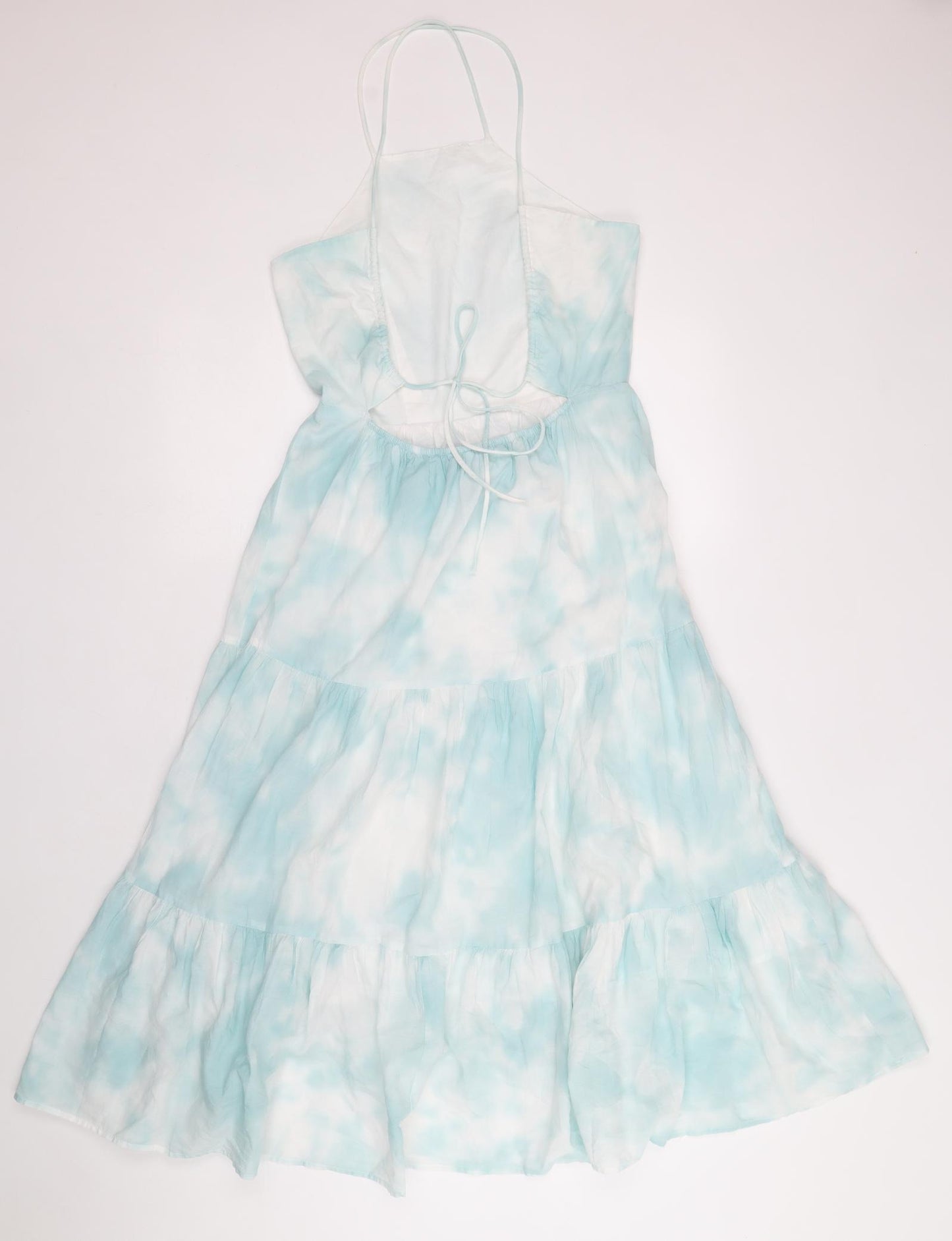 Primark Womens Blue Tie Dye Cotton Fit & Flare Size 8 Square Neck Tie