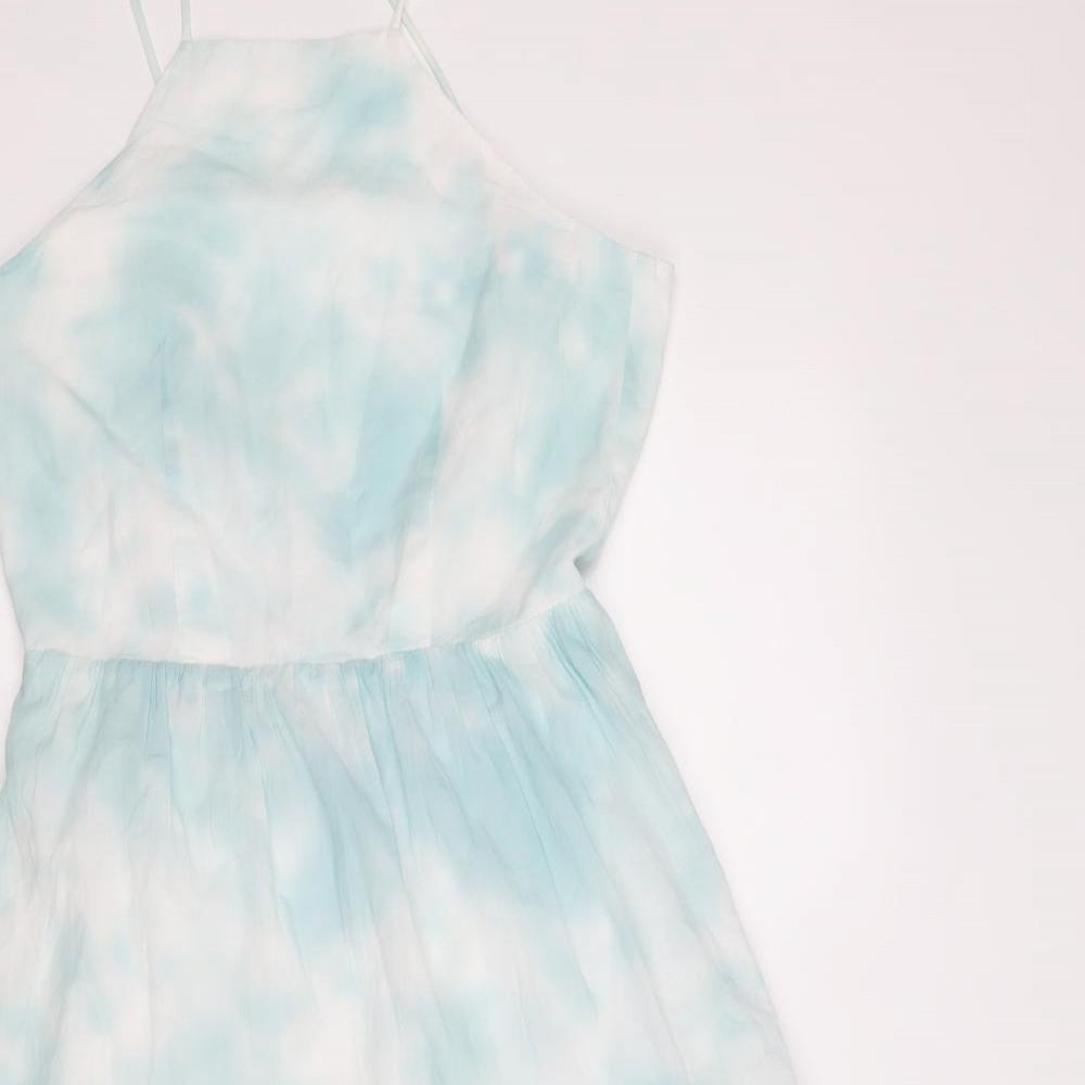 Primark Womens Blue Tie Dye Cotton Fit & Flare Size 8 Square Neck Tie