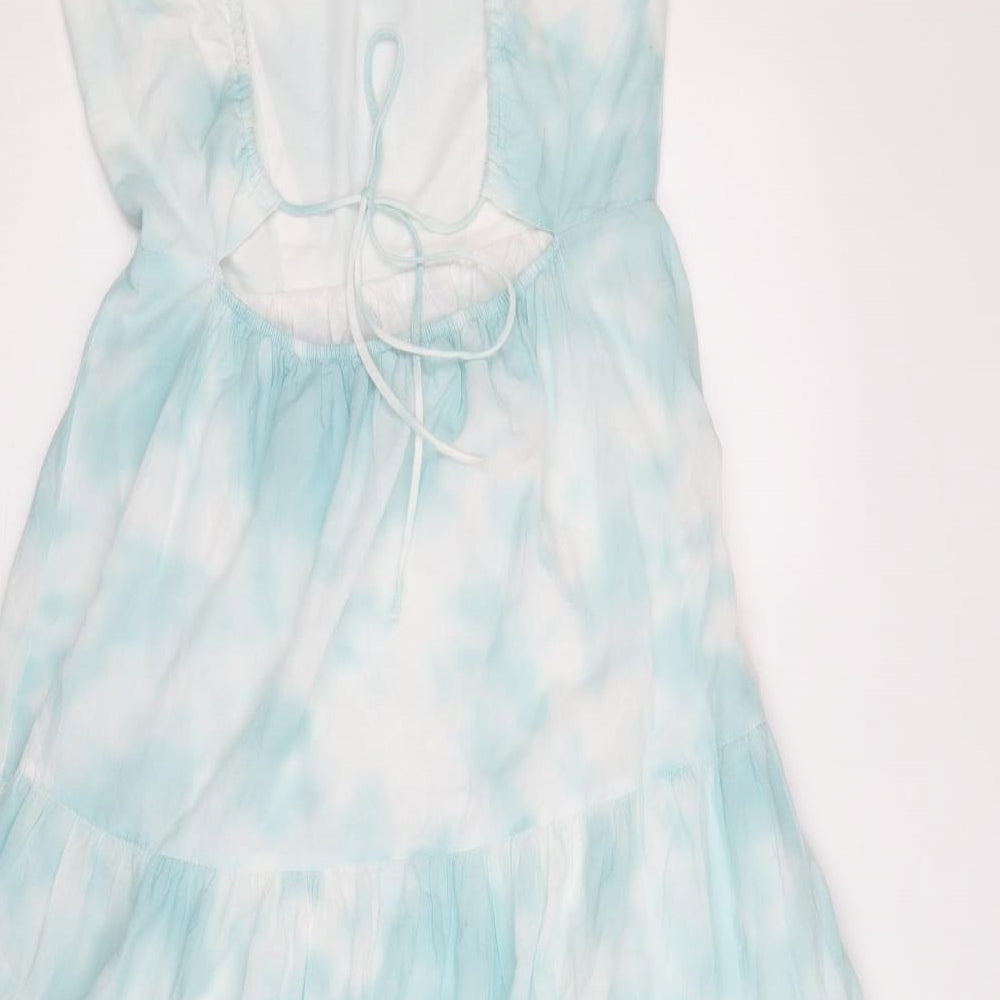 Primark Womens Blue Tie Dye Cotton Fit & Flare Size 8 Square Neck Tie