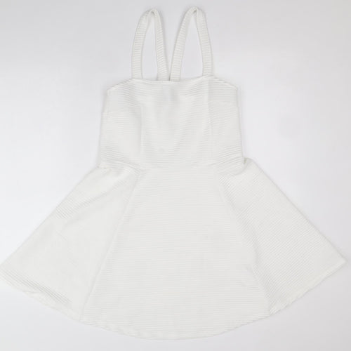 Divided by H&M Womens White Polyester Pinafore/Dungaree Dress Size M Square Neck Pullover